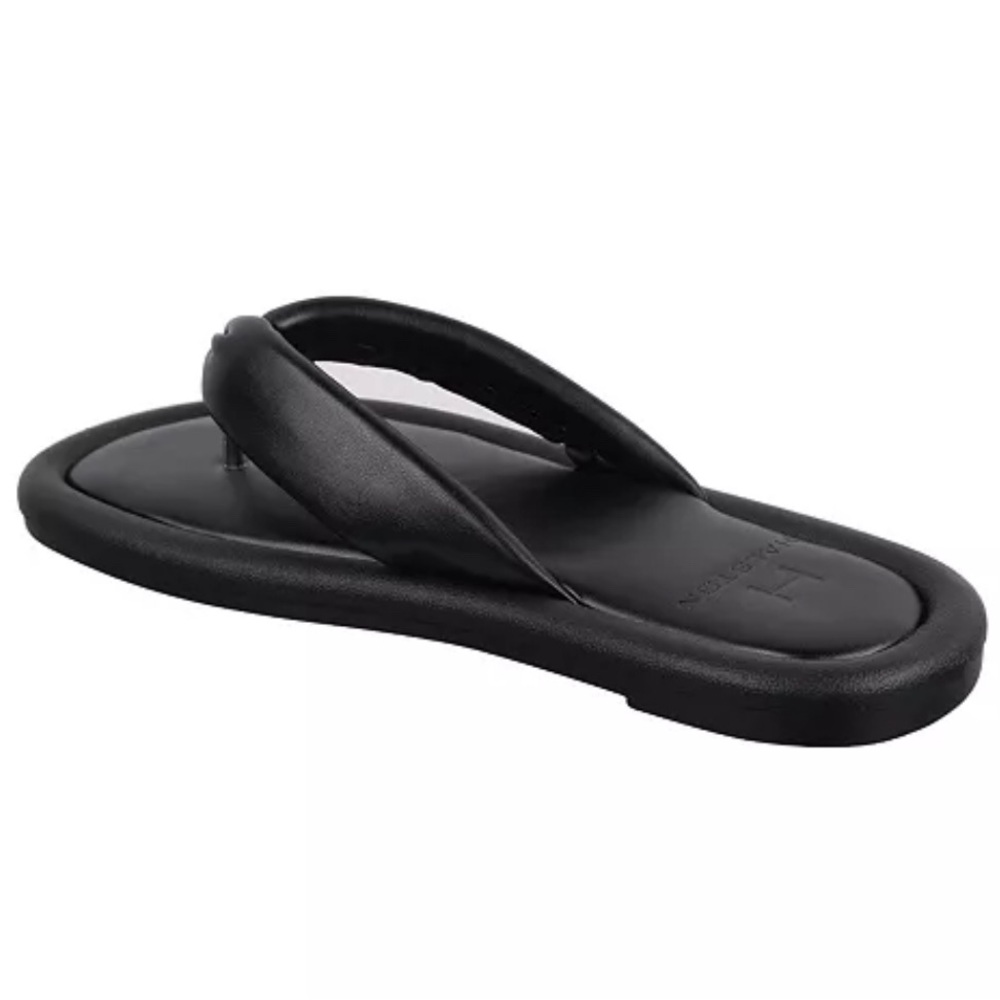 H Halston Womens Citizen Black Vegan Leather Thong Flat Sandals Shoes NWT